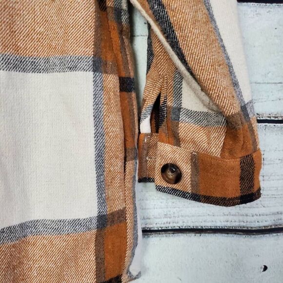 Reborn J Women’s Plaid Button Front Hoodie Flannel Shirt Jacket Size S - Picture 2 of 6